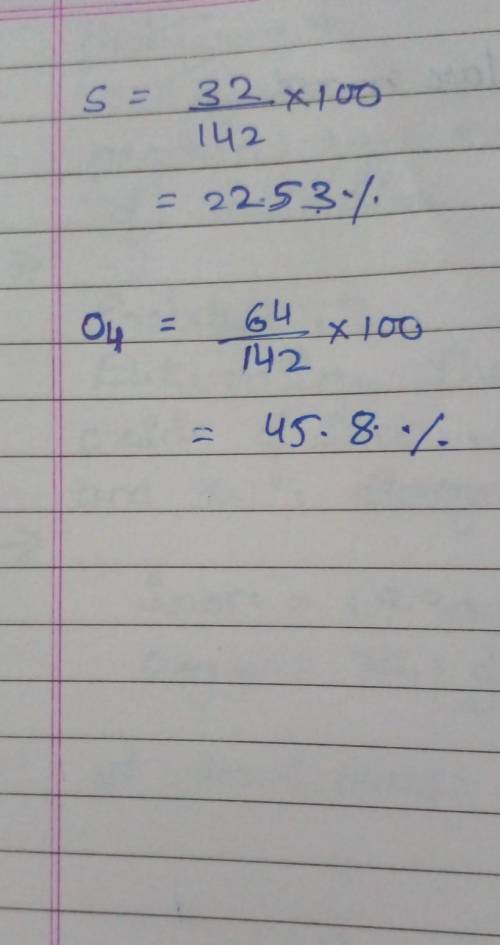 Calculate the mass per cent of different elements present in sodium sulphate (Na2so4).​
