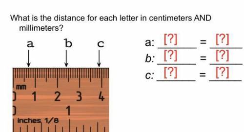 What is the distance for each letter in centimeters AND millimeters?