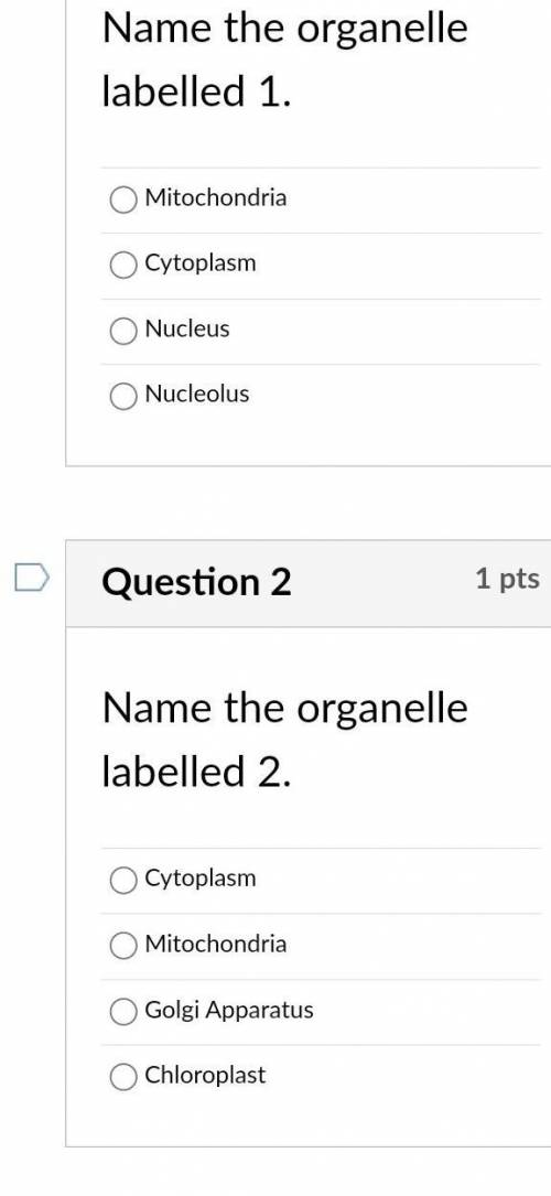 Name the organelle labelled 1 and 2​