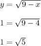 y = \sqrt{9-x}\\\\1 = \sqrt{9-4}\\\\1 = \sqrt{5}\\\\