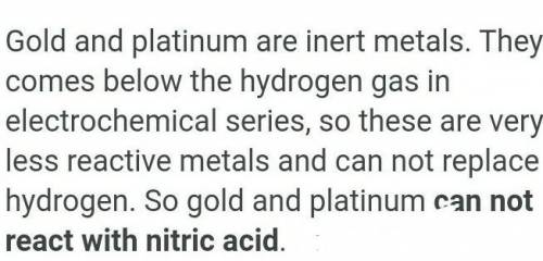 Explain why lead reacts with nitric acid but gold does not.