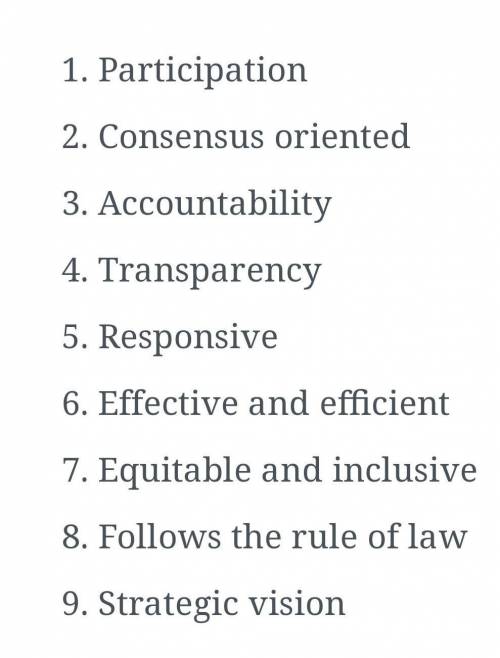 Write five characteristics of a good government.​