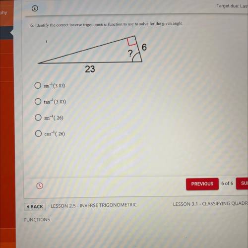 Identify the correct inverse trigonometric functions to use to solve for the given angle