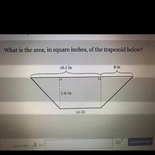 What is the area, in square inches, of the trapezoid below?

16.7 in
8 in
7.6 in
10 in