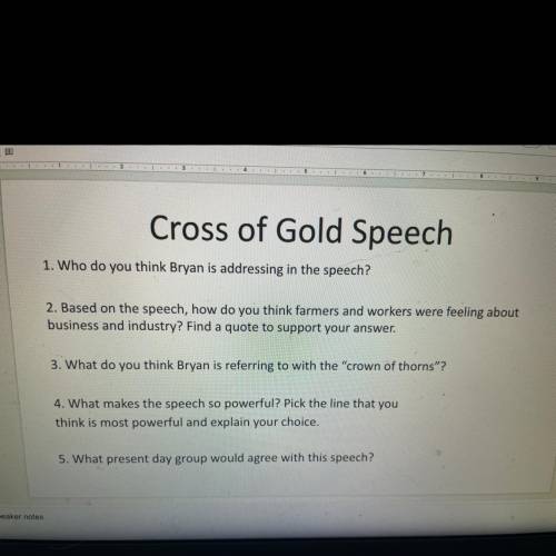 Cross of gold speech by William Jennings Bryan questions