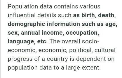 Demography. Explain different type of population data in brief​