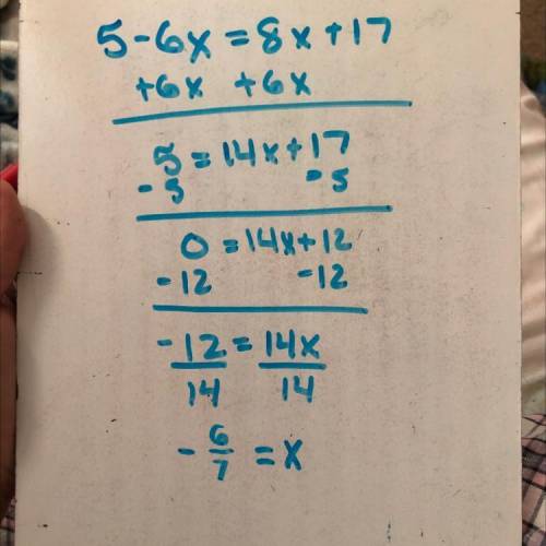 Use the general solution to solve 5 -6x = 8x + 17