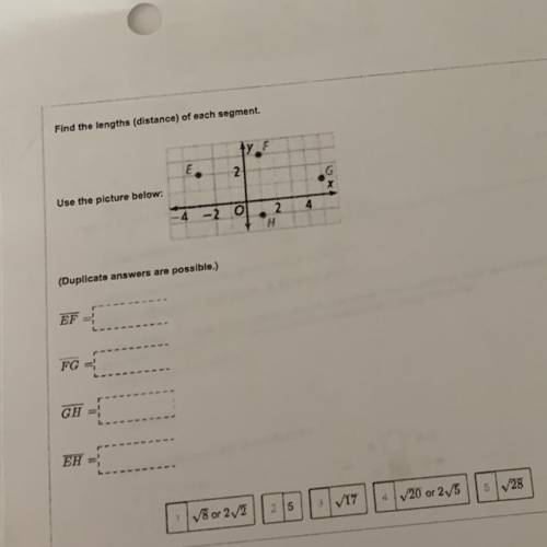 Find the lengths (distance) of each segment.
Use the picture below: