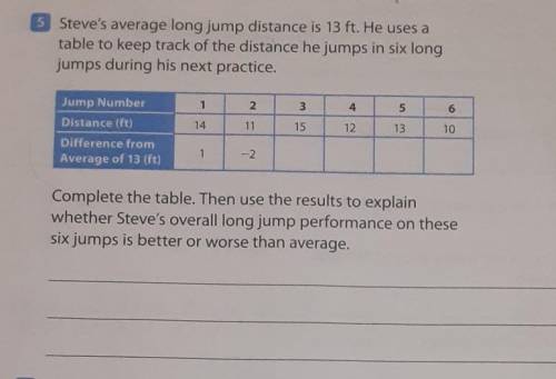 steve's average long jump distance 13 ft he uses a table to keep track of the distance he jumps in