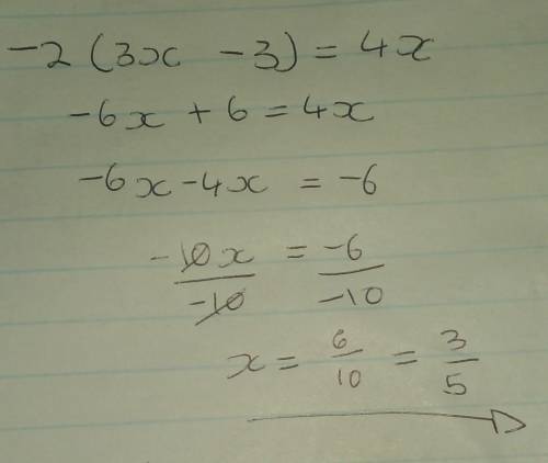 -2(3x-3)=4x please help solve for x=