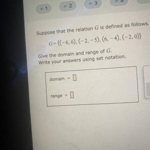 [{-6,6),(-2,-5),(6,-4),(-2,0)] what is the range and domain for this set of numbers