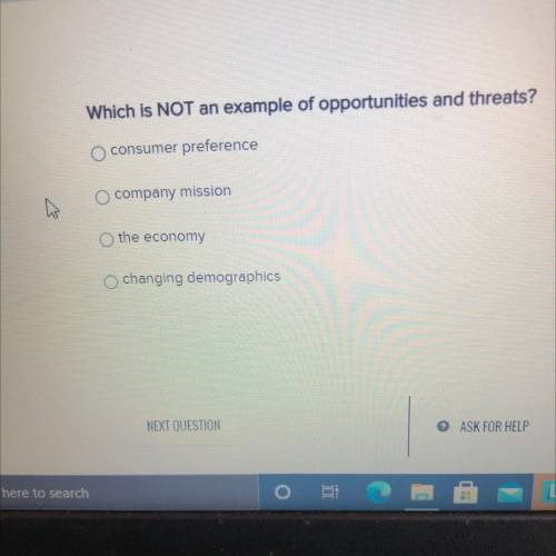Which is not an example of opportunity and threats