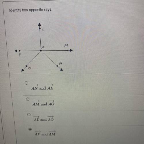 Identify two opposite rays
someone please help asap