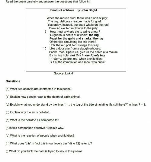 Read the poem and answer questions b,c,d, e,f and g​