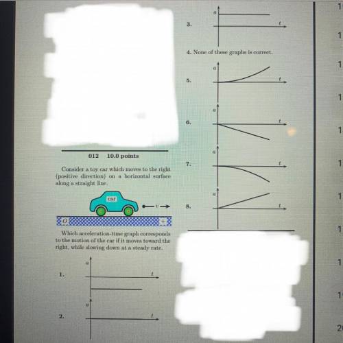 Which acceleration-time graph corresponds to the motion of the car if it moves toward the right, wh