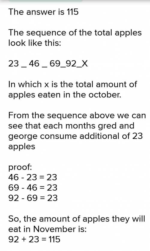 Fred and George ate 23 apples in July, 46 apples in August, 69 apples in September, and 92 apples in
