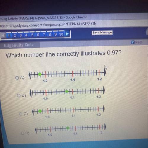 Which number line correctly illustrates 0.97 ?

( click on pic to see all (A,B,C,D) Answers. can s