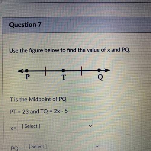 Use the figure below to find the value of x and PQ.