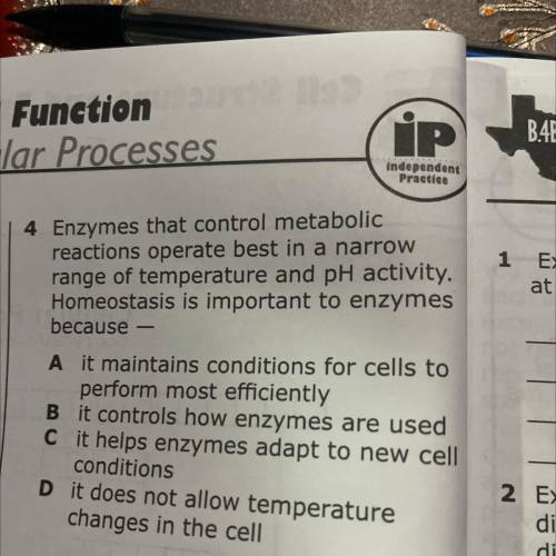 Enzymes that control metabolic

reactions operate best in a narrow
range of temperature and pH act