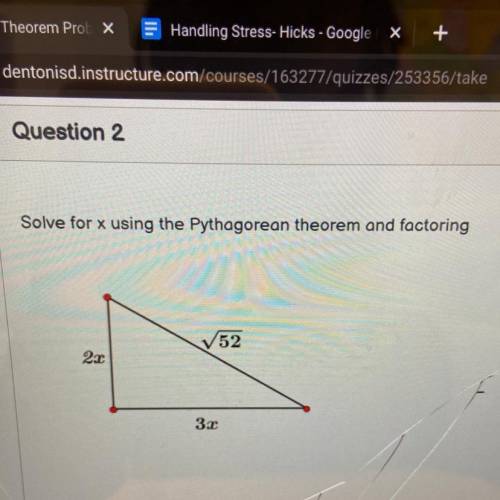 Solve for x using Pythagorean theorem