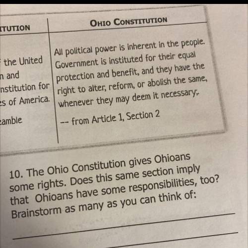 10. The Ohio Constitution gives Ohioans

some rights. Does this same section imply
that Ohioans ha