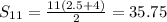 S_{11}  = \frac{11(2.5 + 4)}{2} = 35.75