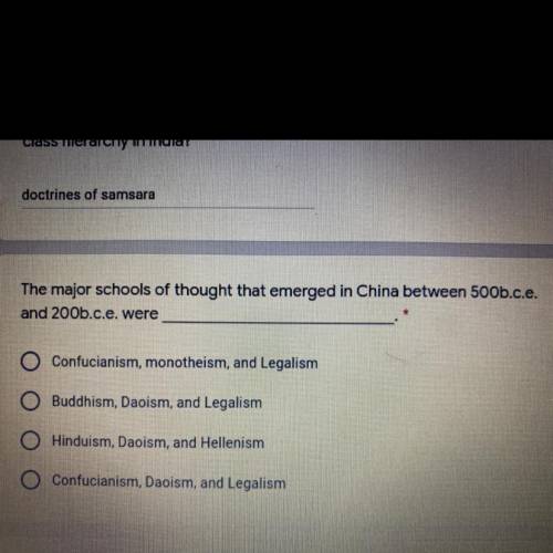The major schools of thought that emerged in China between 500bce and 200bce were?