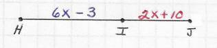 The length of HJ = 55. Find the value of X, and the length of HI and IJ: