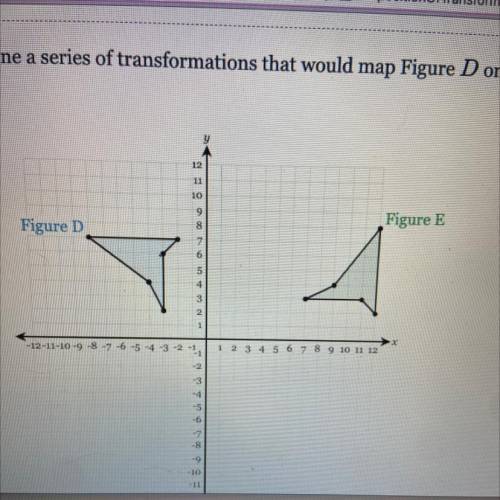 Determine a series of transformations that would map Figure D onto Figure E.

PLEASE HELP