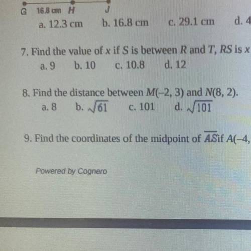 8. Find the distance between M(-2, 3) and N(8,2). number 8 please