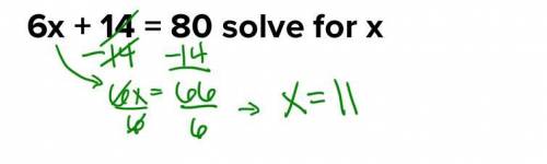 6x + 14 = 80 solve for x