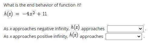 What is the end behavior of function h?

1st box choices:
A. a constant
B. positive infinity
C. ne