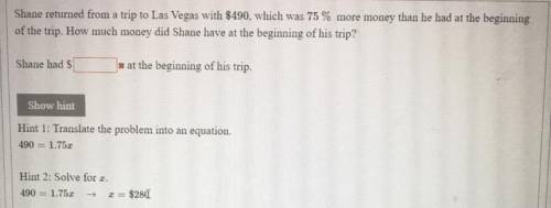 Can anyone help? Will give  + 20 pts I’m stuck, It’s not $240.

Question : Shane returned f