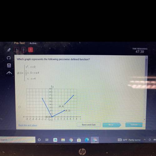 Which graph represents the following piecewise defined function?

g(x)=x^2, x <0
1/2X, 0
X, X&g