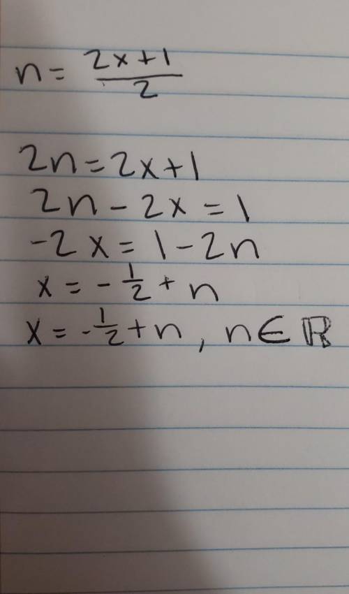 How do you solve this? n=2x+1/2