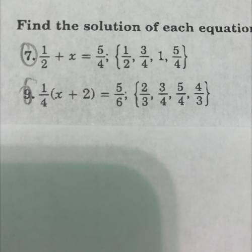 Find the solution of each equation using the given replacement set please help ASAP