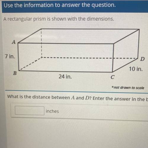 *not drown to scale

What is the distance between A and D? Enter the answer in the box. Round the