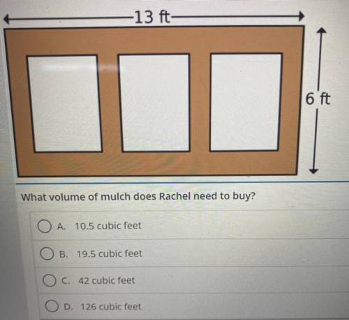 Rachel wants to put mulch around her three raised flower beds, as shown in the figure below,

• Ea