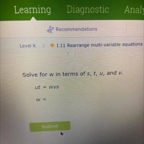 Solve for w in the terms of s,t,u and v