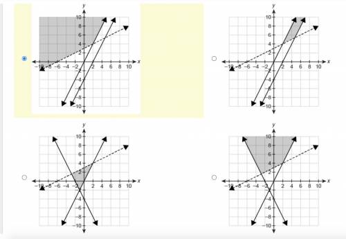 PLEASE HELP

Which graph represents the solution set to the system of inequalities?
2x+y≥−4
y≥2x
y