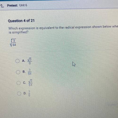 Which expression is equivalent to the radical expression shown below when it
is simplified?