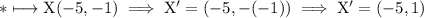 \\ \ast\bull\rm\longmapsto X(-5,-1)\implies X'=(-5,-(-1))\implies X'=(-5,1)