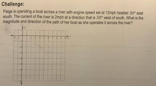 Paige is operating a boat across a river with engine speed set at 12mph headed 30° east south. The