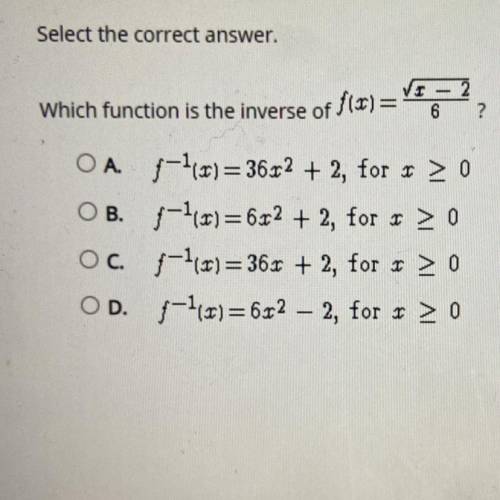 Select the correct answer.
Which function is the inverse of f(x)=