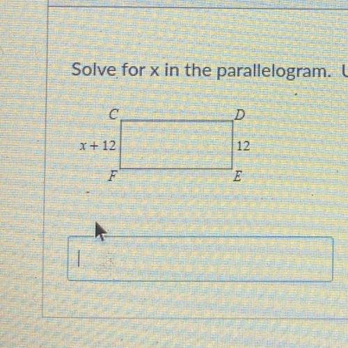 Solve for x in the parallelogram 
Numerical answers only