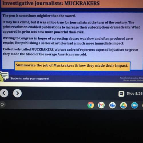 Summarize the job of Muckrakers & how they made their impact.