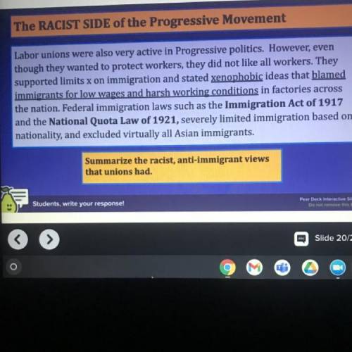 Summarize the racist, anti-immigrant views
that unions had.