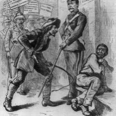 How does this cartoon depicts the Black American experience during Reconstruction?