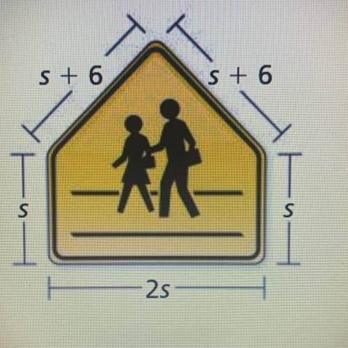 Write and solve an equation to answer the question.

The perimeter of the school crossing sign is