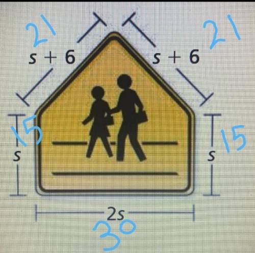 Write and solve an equation to answer the question.

The perimeter of the school crossing sign is 1